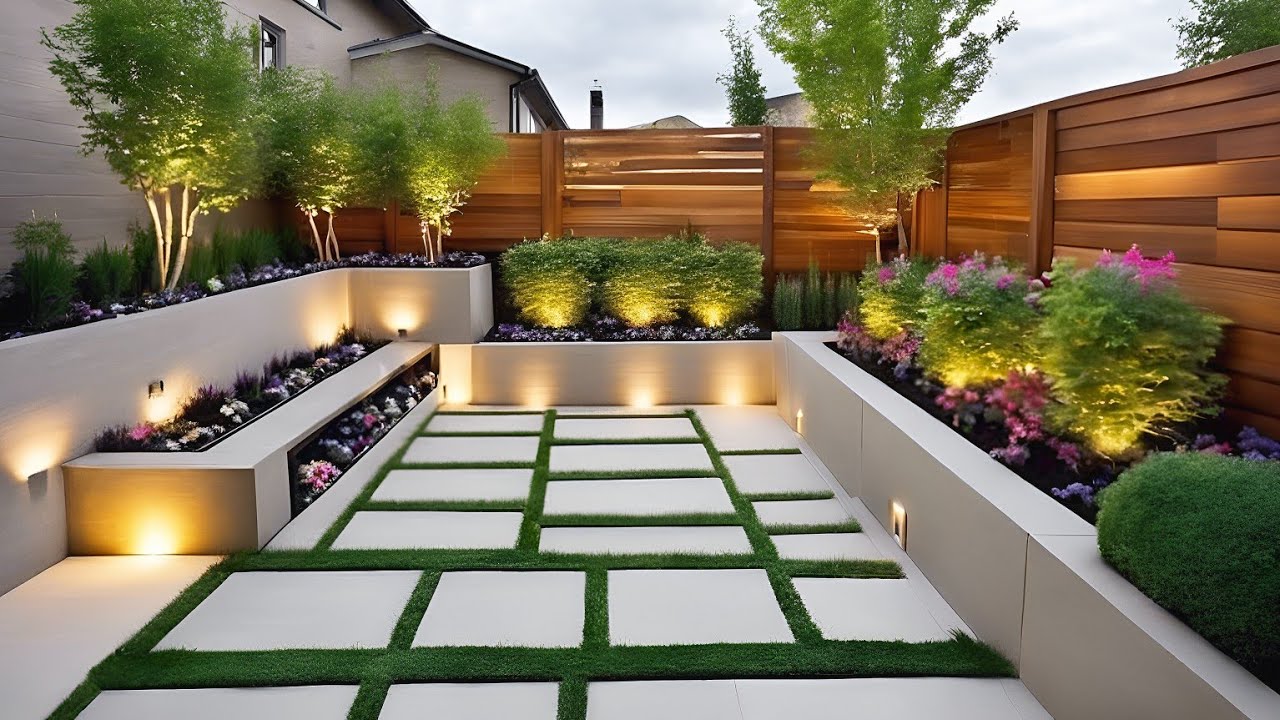 Finished landscaped courtyard and lawn